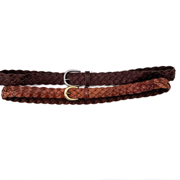 Vintage Accessories - Vintage Eddie Bauer AEO Braided Genuine Leather Belt Sz 38 Brown Tan Unisex